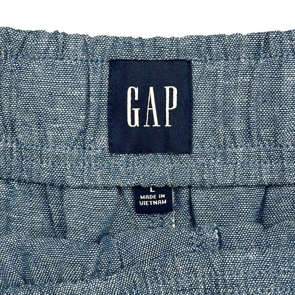 GAP Blue Linen Blend Pull On Front Tie Shorts with Pockets Women’s Size Large - Picture 2 of 6